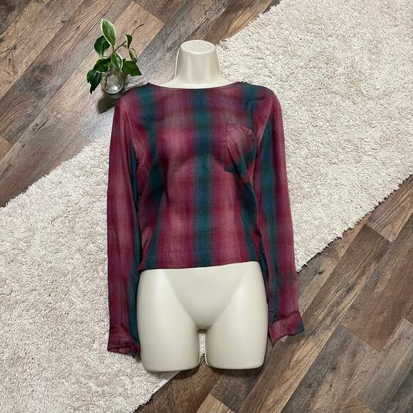 Anthropologie Tops - Anthropologie Cloth & Stone Size Small Pink Gray Plaid Lace Up Back Top